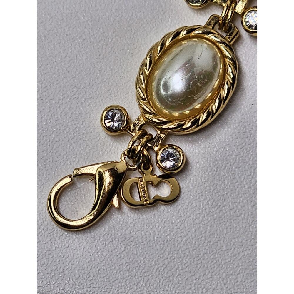 Vintage Christian Dior Gold Plated - White Cabochon & Clear Stones Bracelet 8" - Picture 2 of 8